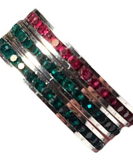 Lot of 3 Sterling silver Crystal red & green Stack rings sz 7