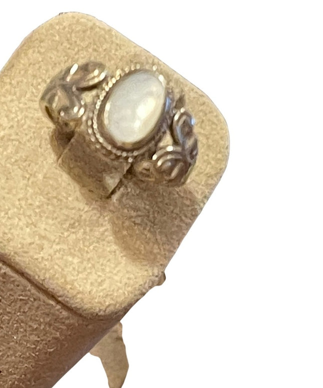 Vintage sterling silver ornate fancy etched MOP mother of pearl ring