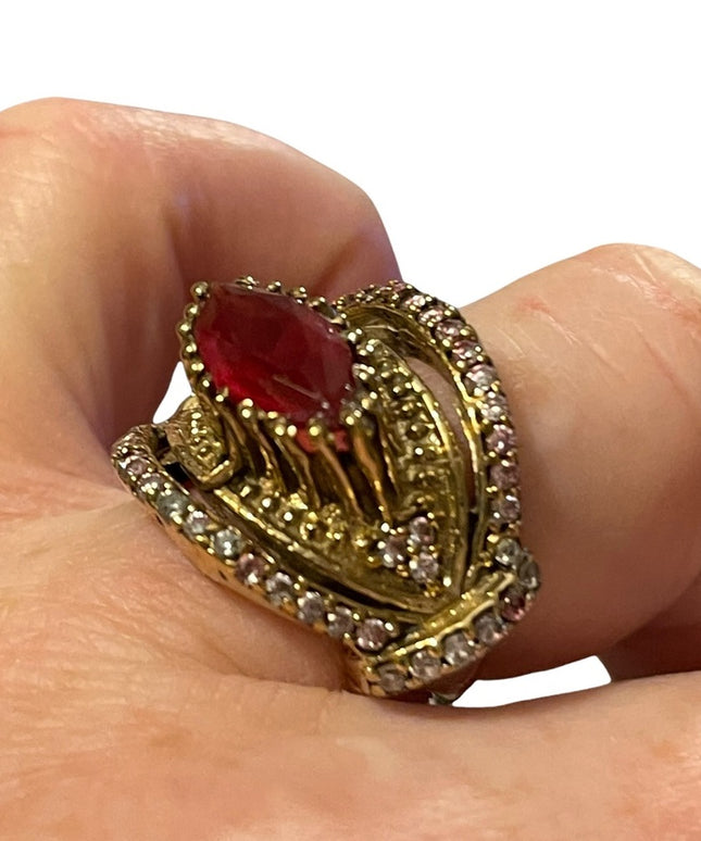 Turkish sterling silver ottoman gemstone fancy ornate sultans design chunky ring