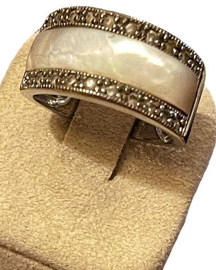 Sterling silver 925 MOP mother of pearl marcasite band ring