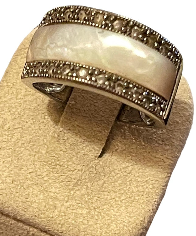 Sterling silver 925 MOP mother of pearl marcasite band ring
