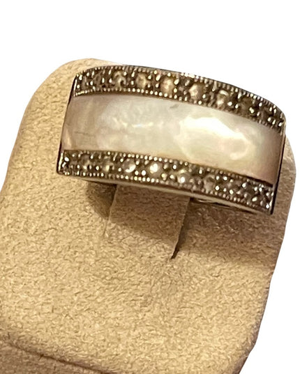 Sterling silver 925 MOP mother of pearl marcasite band ring