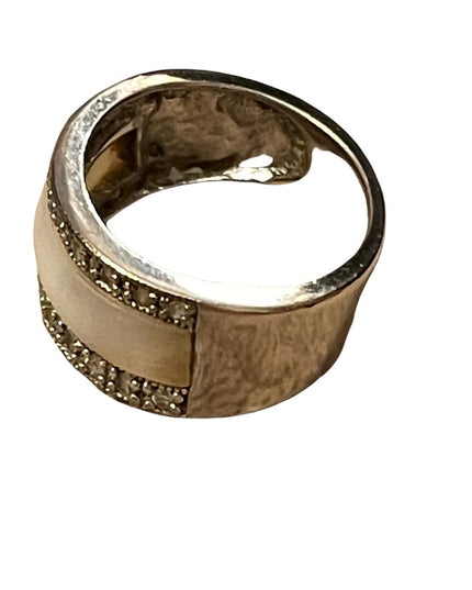 Sterling silver 925 MOP mother of pearl marcasite band ring