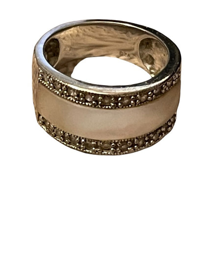 Sterling silver 925 MOP mother of pearl marcasite band ring