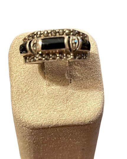Sterling silver black onyx marcasite ring fancy
