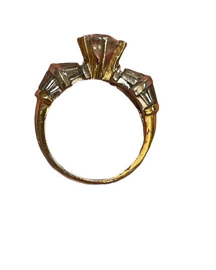 Gold filled gold plt crystal engagement ring 925 Sterling