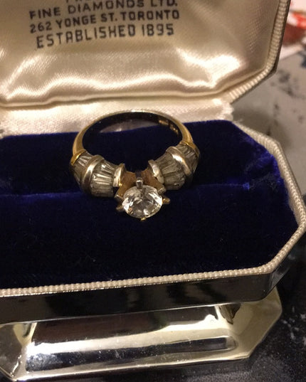 Gold filled gold plt crystal engagement ring 925 Sterling