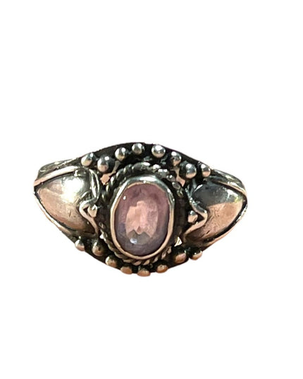 Vintage Sterling silver 925 Antiqued Balinese amethyst stone ornate design ring