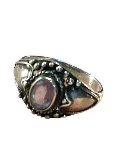 Vintage Sterling silver 925 Antiqued Balinese amethyst stone ornate design ring