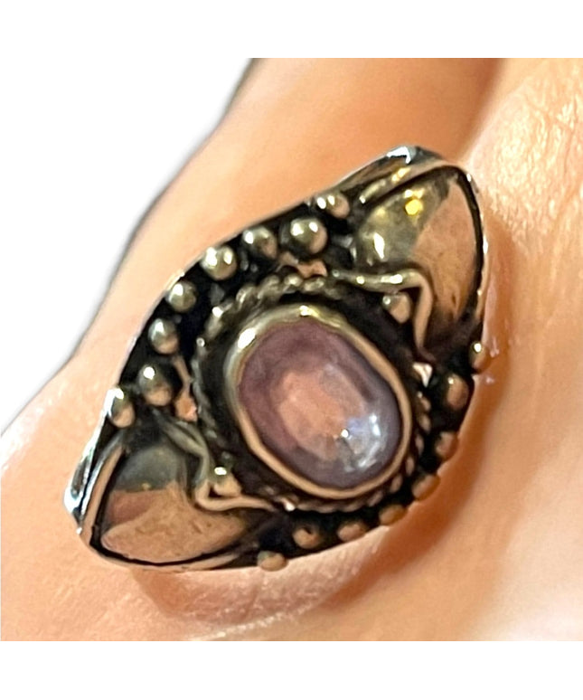 Vintage Sterling silver 925 Antiqued Balinese amethyst stone ornate design ring