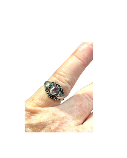 Vintage Sterling silver 925 Antiqued Balinese amethyst stone ornate design ring