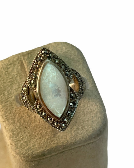 Sterling silver marcasite oxidized MOP ring