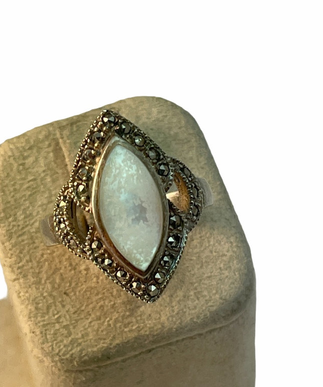 Sterling silver marcasite oxidized MOP ring