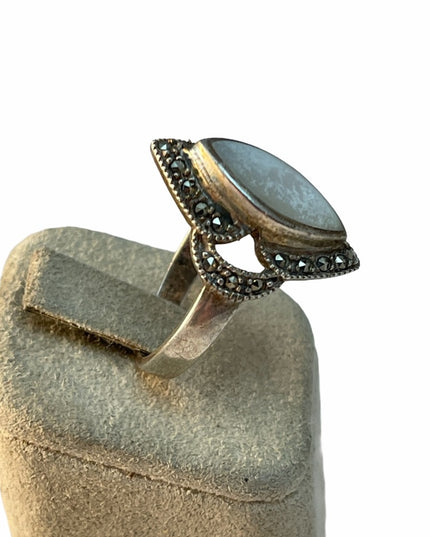 Sterling silver marcasite oxidized MOP ring
