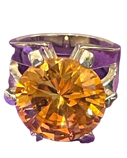 Sterling silver 925 Large statement ring Sim yellow citrine glass