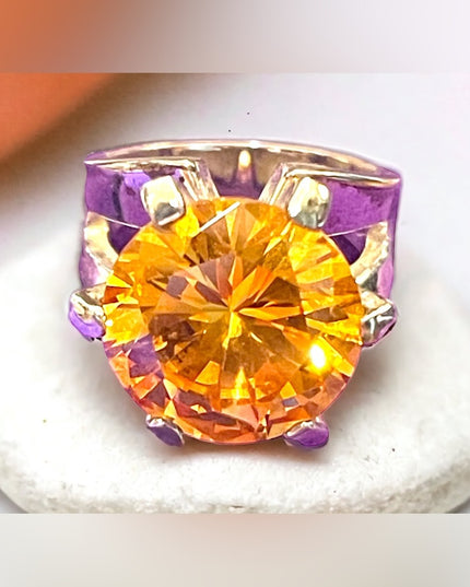 Sterling silver 925 Large statement ring Sim yellow citrine glass