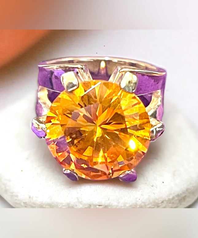 Sterling silver 925 Large statement ring Sim yellow citrine glass