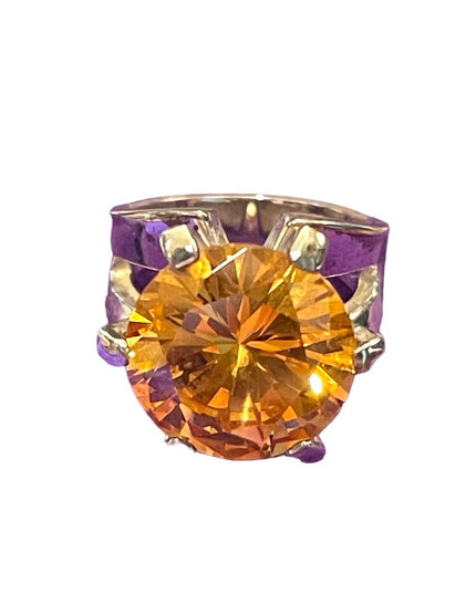 Sterling silver 925 Large statement ring Sim yellow citrine glass