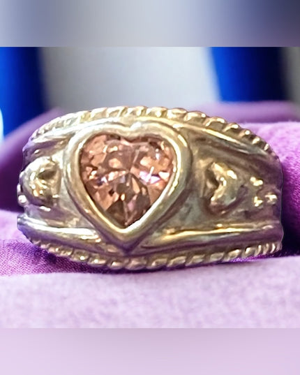 Sterling silver Pink ice 925 Fancy CZ heart ring