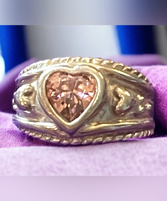 Sterling silver Pink ice 925 Fancy CZ heart ring