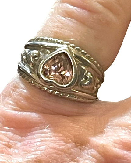 Sterling silver Pink ice 925 Fancy CZ heart ring