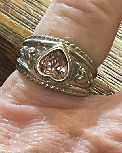 Sterling silver Pink ice 925 Fancy CZ heart ring