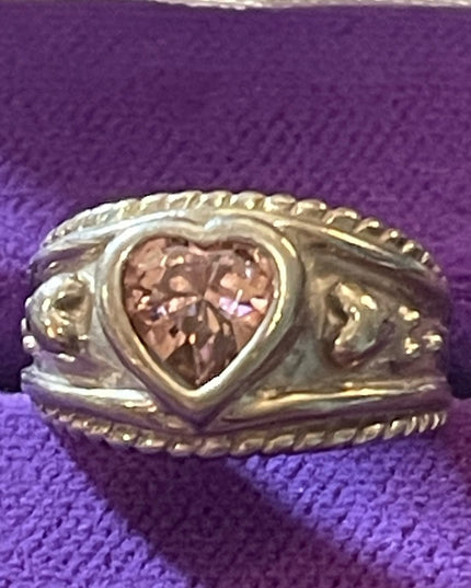 Sterling silver Pink ice 925 Fancy CZ heart ring