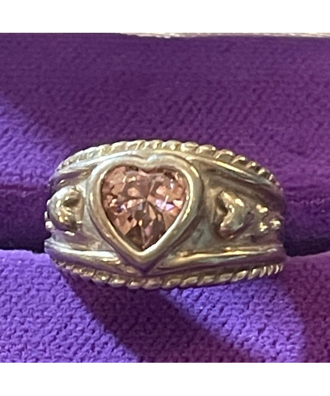 Sterling silver Pink ice 925 Fancy CZ heart ring