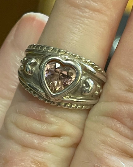 Sterling silver Pink ice 925 Fancy CZ heart ring