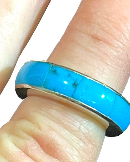 Sterling silver 925 Turquoise Mexico infinity band Taxco ring
