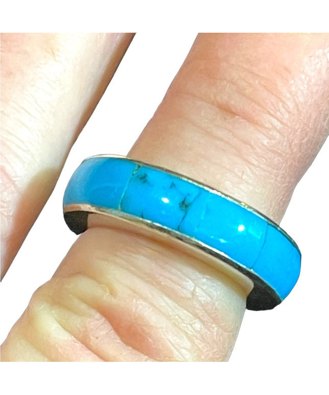 Sterling silver 925 Turquoise Mexico infinity band Taxco ring