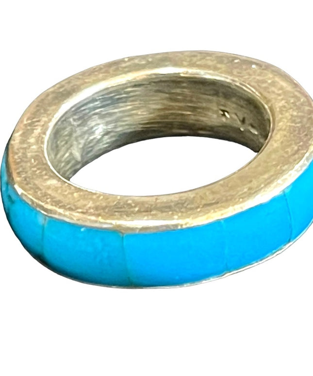 Sterling silver 925 Turquoise Mexico infinity band Taxco ring