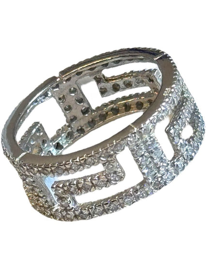 Sterling silver 925 Greek key CZ Ring Sz 8.5