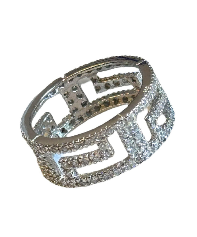 Sterling silver 925 Greek key CZ Ring Sz 8.5