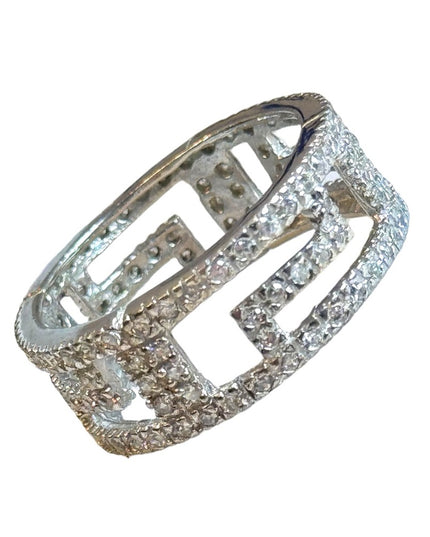 Sterling silver 925 Greek key CZ Ring Sz 8.5