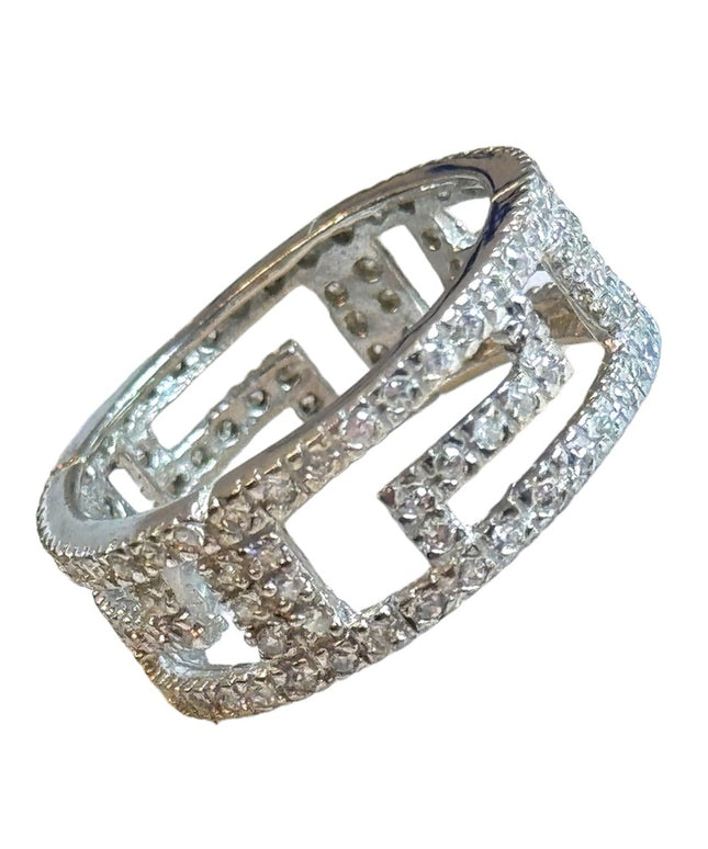 Sterling silver 925 Greek key CZ Ring Sz 8.5