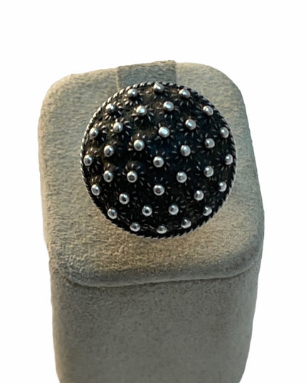 Sterling silver antiqued round flower fancy ring