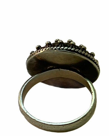 Sterling silver antiqued round flower fancy ring