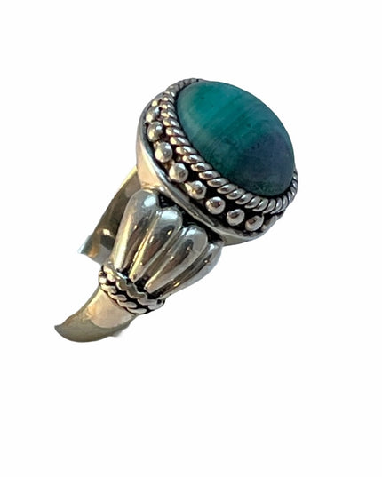 Vintage 925 sterling silver malachite fancy ring