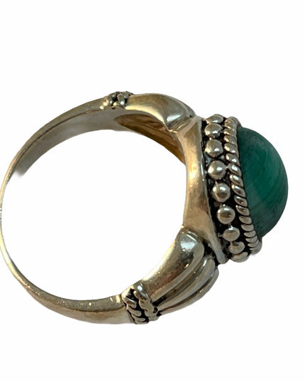 Vintage 925 sterling silver malachite fancy ring