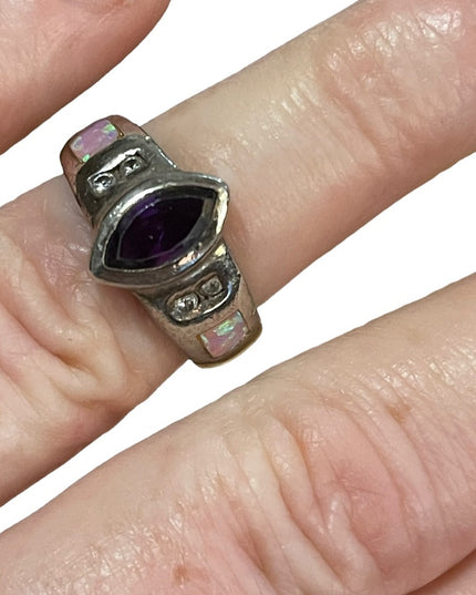 Vintage sterling silver 925 amethyst firey Australian opal ring