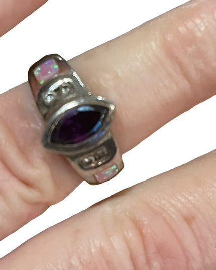 Vintage sterling silver 925 amethyst firey Australian opal ring