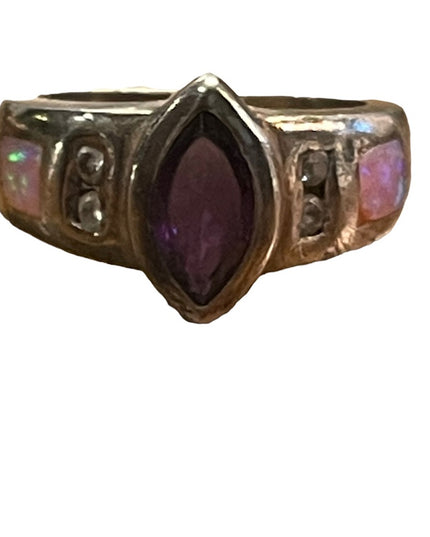 Vintage sterling silver 925 amethyst firey Australian opal ring