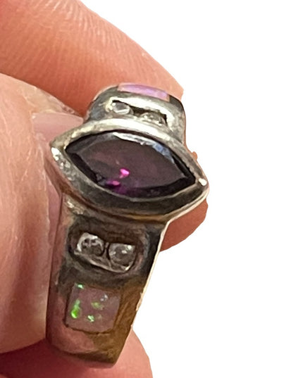 Vintage sterling silver 925 amethyst firey Australian opal ring