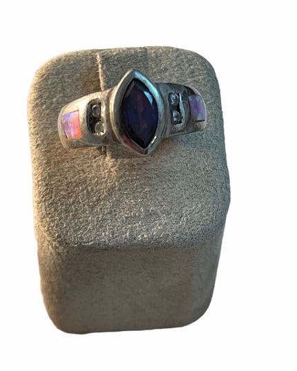 Vintage sterling silver 925 amethyst firey Australian opal ring