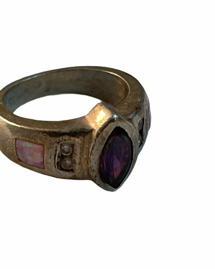 Vintage sterling silver 925 amethyst firey Australian opal ring