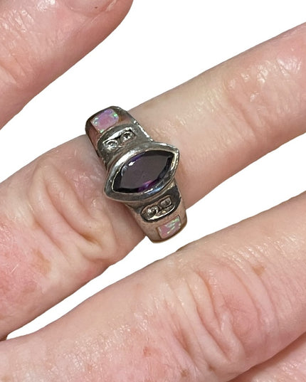 Vintage sterling silver 925 amethyst firey Australian opal ring