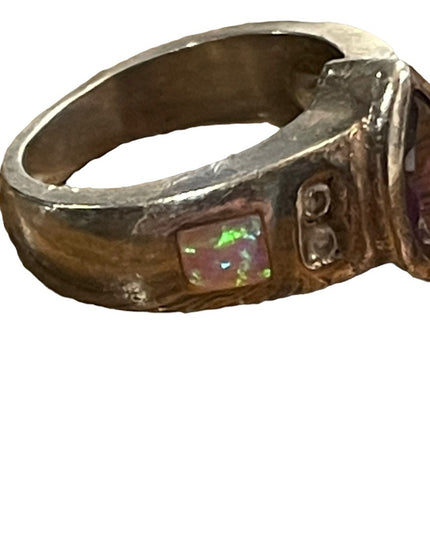 Vintage sterling silver 925 amethyst firey Australian opal ring