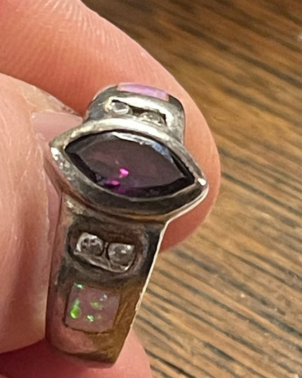 Vintage sterling silver 925 amethyst firey Australian opal ring