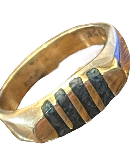 Vintage artist numbered Taxco Mexico sterling silver turquoise inlay band unisex